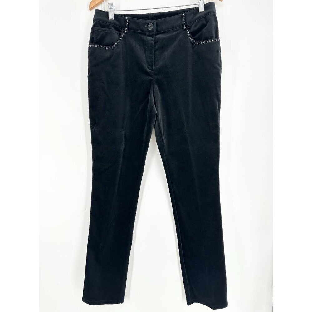 St. John Lorrie Caviar Black Velvet Rhinestone Studded Pants Women’s 8 NWOT